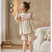 Đồ ngủ cho bé gái, áo ngắn tay mùa hè, quần short, đồ mặc trong nhà mùa hè cho trẻ lớn