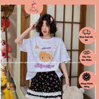 Đồ Ngủ Cotton Gill Aimar Mèo Hello Kitty, Bộ Mặc Nhà Quần Short Tay Ngắn Thun Trơn Siêu Mát Phong Cách Trẻ Trung