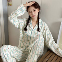 Đồ ngủ cotton nữ quần dài tay cardigan mùa xuân và mùa thu phim hoạt hình dễ thương Gấu nhà mặc trang phục rộng