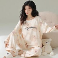 Đồ Ngủ Dễ Thương Bộ đồ mặc nhà mùa thu đông dài tay chất cotton phong cách dịu dàng mẫu mới mùa Xuân Thu