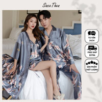 Đồ ngủ đôi nam nữ áo choàng lụa kèm váy hồng hạc, pijama cặp dành cho vợ chồng mới cưới - Since Then