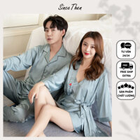 Đồ ngủ đôi nam nữ áo choàng kèm váy nữ màu xanh ngọc sang chảnh, Pijama đôi nam nữ mặc nhà - Since Then