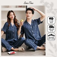 Đồ ngủ đôi nam nữ dành cho vợ chồng mới cưới, bộ quần áo ngủ đôi vải lụa satin - Since Then