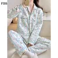 Đồ ngủ FDS Bộ đồ mặc nhà mùa xuân Gấu Mới dày dặn lót bông không khí dài tay thu đông cho nữ
