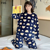 Đồ ngủ FDS đồ mặc nhà flannel dễ thương dày dặn dài tay nữ mùa đông Bộ hai chiếc mùa đông