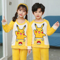Đồ ngủ flannel trẻ em Đồ ngủ Pokémon Bộ đồ ngủ Pikachu quần áo trẻ em áo mặc ở nhà trẻ em mùa đông