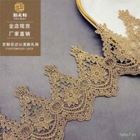 Đồ ngủ gia đình ren vàng, hoa, chỉ vàng, thêu mã vạch máy tính, phụ kiện ren thêu hòa tan trong nước