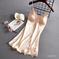 Đồ ngủ hai dây quyến rũ với đệm ngực Váy ngủ ren lụa băng bó ôm sát tôn dáng váy mặc trong cho nữ