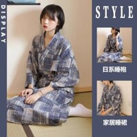 Đồ ngủ kimono dài tay cảm giác cao cấp phong cách Nhật Bản váy ngủ áo choàng ngủ Cardigan kẻ sọc kiểu Mới Mùa Hè cho nữ áo choàng tắm