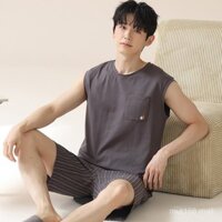 Đồ ngủ nhung Bắc Cực quần short áo ba lỗ mùa hè cho nam Bộ đồ mặc ở nhà Mùa hè có thể mặc ra ngoài cỡ lớn không tay mẫu mỏng
