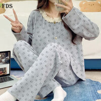 Đồ ngủ nhung Đức ren FDS quần dài tay dài tay mùa thu đông nữ bộ đồ mặc nhà hoạt hình thoải mái Cardigan phong cách Hàn Quốc