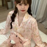 Đồ Ngủ nữ Bộ đồ ngủ phong cách Nhật Bản ngọt ngào của phụ nữ lụa dài tay Bộ đồ mặc nhà dễ thương