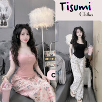 Đồ ngủ nữ bộ mặc nhà set bộ áo thun tăm cúc ngực phối quần hoạt hình Tisumi Clothes HCOM2651