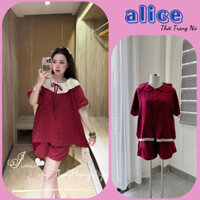 Đồ ngủ nữ, bộ pizama đỏ chấm bi mặc nhà cực cute LD106