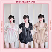 Đồ ngủ nữ đồ bộ mặc nhà quần đùi pyjama lụa phối ren cao cấp thoáng mát