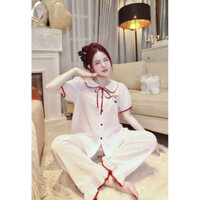 Đồ Ngủ Nữ Hottrend Hello Kitty Chấm Bi Cổ Bèo Tiểu Thư Quần Bèo Xoè Siêu Xinh, Đồ Bộ Nữ Bánh Bèo Dễ Mặc