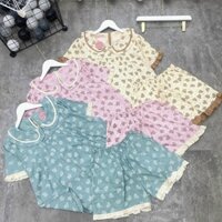 Đồ Ngủ nữ Kiểu áo Baby doll, đồ ngủ Pijama mặc nhà Cổ Bèo cho mẹ Bầu cute chất đũi lanh BBD01