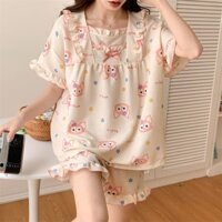 Đồ ngủ nữ mùa hè Tian Ling Na Belle tay ngắn phong cách công chúa ngọt ngào và đáng yêu quần short học sinh xù