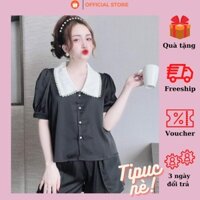 Đồ ngủ nữ, Pijama chất liệu lụa Satin cao cấp, bộ đồ ngủ phối ren quần ngắn xinh xắn freesize dưới 57kg -Tipuchouse