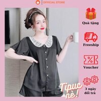 Đồ ngủ nữ, Pijama chất liệu lụa Satin cao cấp, bộ đồ ngủ phối ren quần ngắn xinh xắn freesize dưới 57kg -Tipuchouse