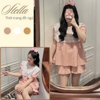Đồ ngủ nữ pijama chất thô cổ yếm chất thô màu hồng cam, đồ bộ nữ đồ mặc nhà cao cấp HCOM25677 Stella