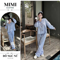 Đồ ngủ nữ pijama set đồ nữ dài tay phối màu xanh chấm bi siêu xinh MIMI CLOTHES hcom3295