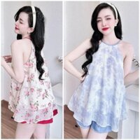 Đồ ngủ nữ sexy Áo 2 dây quần đùi gợi cảm Lụa Latin và Voan mềm đẹp mặc mát Đồ ngủ nữ bigsize cao cấp dieumy5488