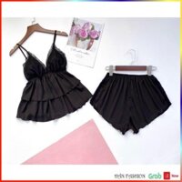 Đồ Ngủ Nữ Sexy - Đồ Ngủ 2 Dây Quần Cộc Phối Ren Chất Phi Lụa Loại 1 Quyến Rủ Cực Kỳ Mềm Mịn | Hân Fashion Đẹp New