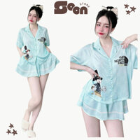Đồ Ngủ Nữ SOON Bộ Pijama Lụa Latin Áo Cánh Dơi Croptop Quần Váy Mềm Mịn Xinh Xắn Freesize 45-67kg