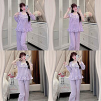Đồ Ngủ Nữ Tiểu Thư Áo Kiểu Caro Phối Ren