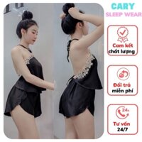 Đồ ngủ nữ yếm sexy CARY bộ ngủ lụa satin cao cấp mềm mát mặc nhà sexy gợi cảm