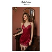 Đồ Ngủ Nữ|Váy ngủ Quảng Châu ❣️Freeship- Hàng Có Sẵn ⚡Váy ngủ  phối ren hoa hồng CAO CẤP(SX85)