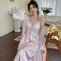 Đồ ngủ Pháp cho phụ nữ, bộ hai mảnh mùa thu mới, đồ ngủ kiểu công chúa bằng lụa băng, đầm mặc ở nhà dài