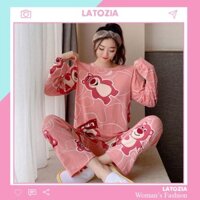 Đồ Ngủ Pijama Dài Tay Thu Đông Mặc Nhà Nữ Dễ Thương Đồ Mặc Sau Sinh Cotton LATOZIA TD06 *