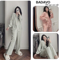 Đồ ngủ, pijama set đồ nữ dài tay họa tiết hoa nhí phối ren siêu xinh BADAYO hcom3008