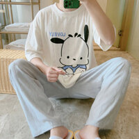 Đồ ngủ quần dài nam ngắn tay mùa hè cỡ lớn 100% cotton thanh thiếu niên đơn giản dễ thương đồ mặc n