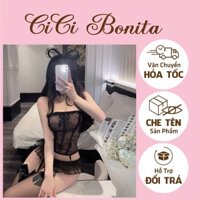 Đồ ngủ ren gợi cảm xuyên thấu,kèm garter viền bèo kẹp tất CL31 CICI BONITA HCM