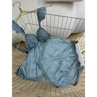 Đồ ngủ sexy áo 2 dây có mút ngực kèm quần đùi chất lụa Latin mềm mịn Đồ ngủ cao cấp dieumy5488