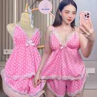Đồ Ngủ Sexy Bộ Bigsize 2 Dây Lụa Set Mặc Nhà 50-78kg Quần Ngắn Phối Ren THECHARGER