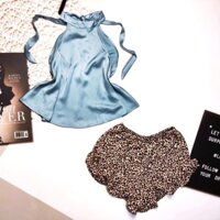 Đồ Ngủ Sexy Cổ Yếm Quần Beo, Đồ Ngủ Nữ Chất Satin Cao Cấp 40-60Kg BOYEMBEO .