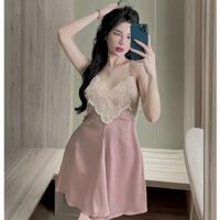 Đồ Ngủ Sexy Váy Ngủ Sexy Nữ Gợi Cảm Lụa 2 Dây Sexy Dễ Thương kèm Quần Lót Lọt Khe Nữ Sexy - VN22