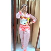 Đồ ngủ tay dài vải lụa xước in full