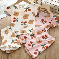 Đồ ngủ trẻ em cho bé gái, áo ngắn tay, quần ngắn mùa hè, chất liệu lụa lạnh, kiểu dáng mỏng, bộ đồ mặc ở nhà cho bé gái