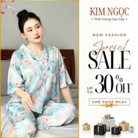 Đồ Ngủ Vải Lụa Misa Cao Cấp, Bộ Đồ Mặc Nhà Pijama Quần Dài Áo Cánh Dơi Tay Lỡ Hoạ Tiết Hoa Trẻ Trung