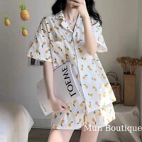 Đồ ngủ/Pijama nữ cotton cộc tay 2 màu hoạ tiết hoa quả dễ thương