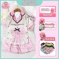 Đồ pijama nữ ngắn caro hình Mickey , bộ đồ ngủ nữ mùa hè 40-58 kg - Loopy Sleepwear