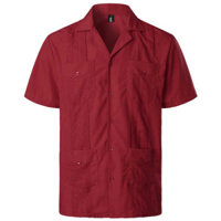 Đỏ Rượu Vang Cuba Guayabera Men 2023 Ngắn Tay Ve Sơ Mi Nam Thêu Mexico Xì Gà Đám Cưới Á