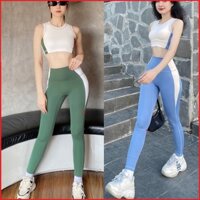 Đồ tập gym nữ, bộ tập yoga erobic nữ bra quần dài phối màu chất vải co giãn thấm hút tốt tặng kèm mút ngực - Hàng mới về