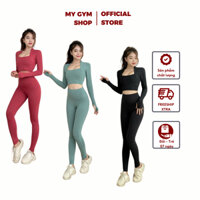 Đồ tập gym nữ croptop tay dài cổ tam giác MY GYM chất liệu Polyester pha Spandex mềm mịn thấm hút mồ hôi A28