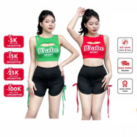 Đồ tập gym nữ, set bộ đùi thể thao Croptop, đồ tập aerobic, tập gym ,yoga nữ đồ đi bơi đi biển ( HM -Babe )